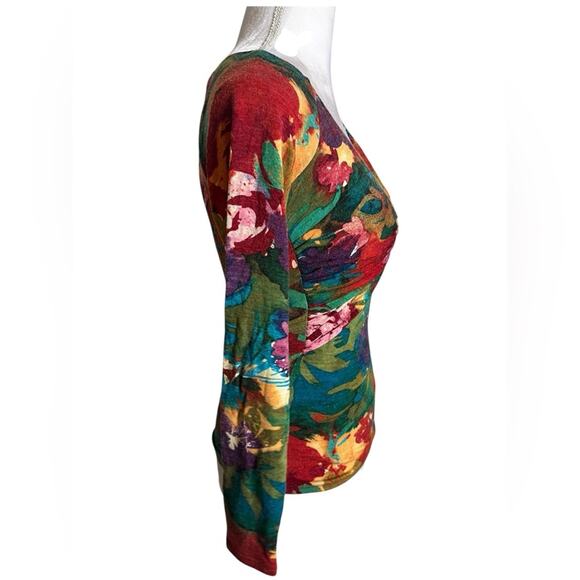 Caché vtg 90s y2k floral front twist bodycon top floral blouse small - Picture 6 of 7